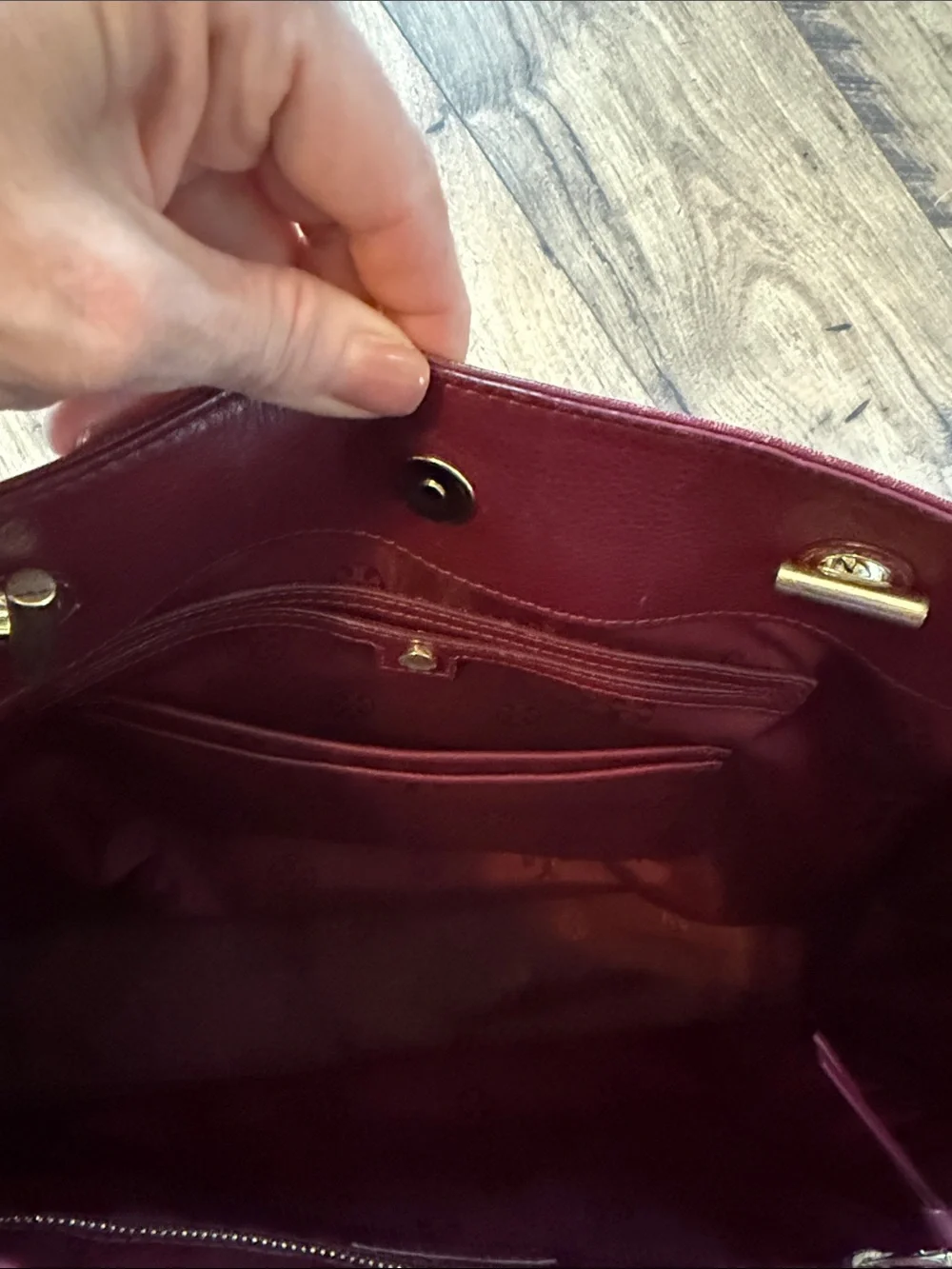 Tory Burch Quilted Leather Tote in Burgundy with Gold Chain Straps